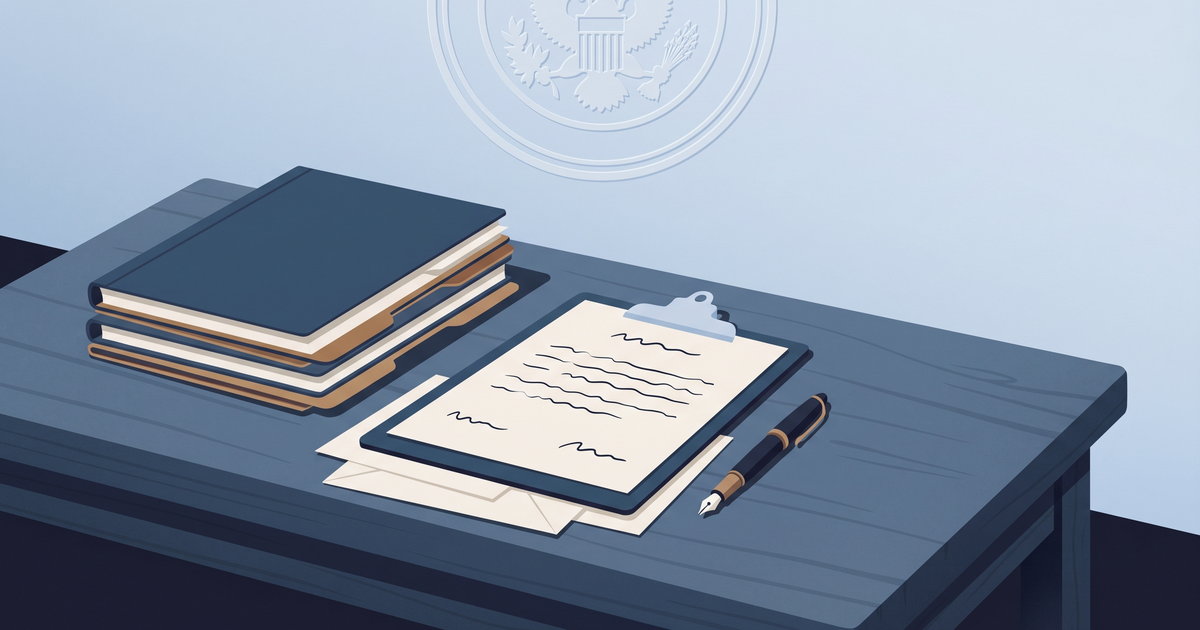 Ilustração editorial de mesa de trabalho organizada com prancheta, lápis e documentos empilhados em paleta azul e cinza — representando o processo de avaliação psicológica profissional